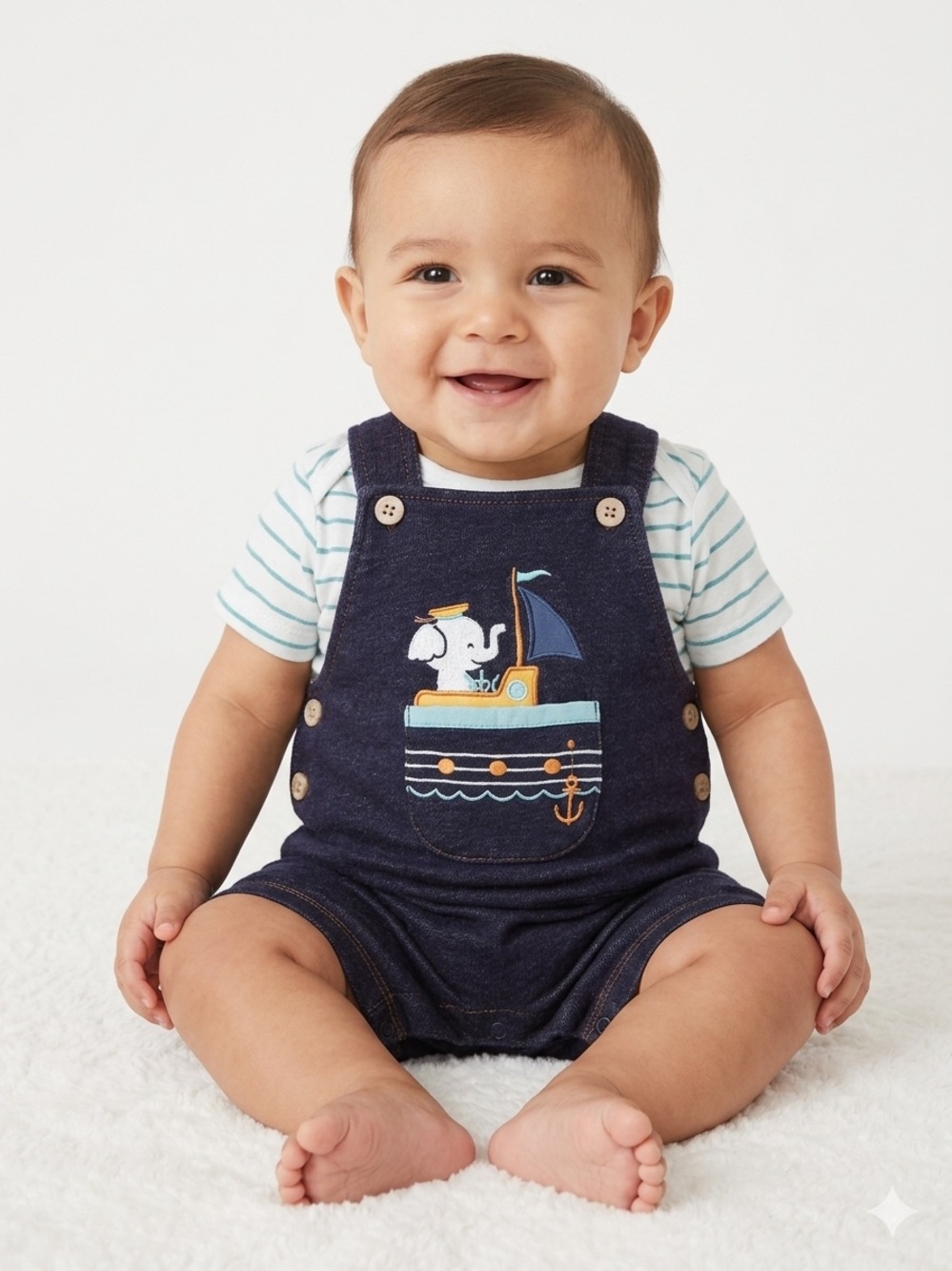 🎉 (18m) Pekkle Nautical Elephant Overall & Onesie Set